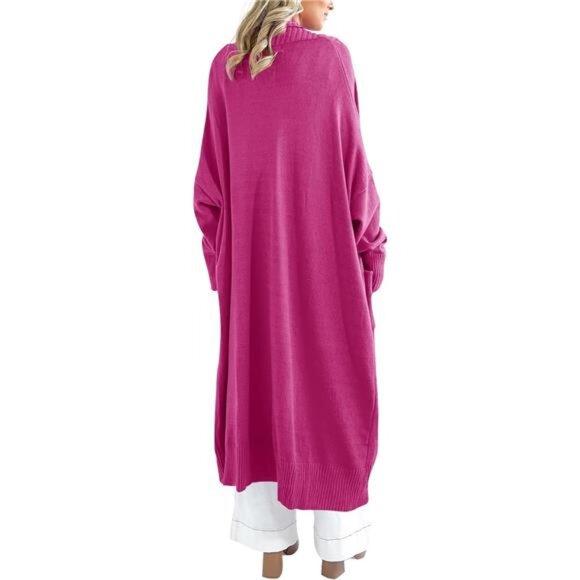 Womens Long Cardigan Sweaters with Pockets Dark Pink - Picture 3 of 5